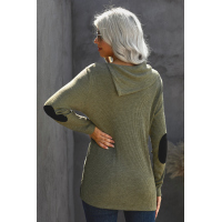 Army Green Buttoned Neck Knit Long Sleeves Top