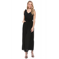 Black Bowknot Shoulder Straps Jersey Dress with Belt