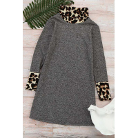 Charcoal Leopard Cowl Scarf and Cuff Cotton Mini Dress