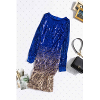 Blue Ombre Sequin Tassel Sleeve Bodycon Prom Dress