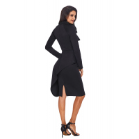 Black Asymmetric Peplum Style Pussy Bow Dress