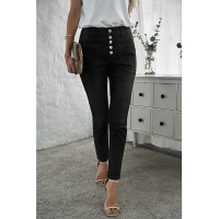 Black Button Fly Skinny Jeans with Pockets