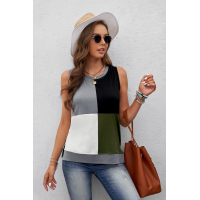 Green Crew Neck Color Block Tank