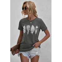 Geometric Feather O-neck T-shirt 