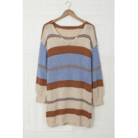 Multicolor Color Block Cable Knit Sweater Dress