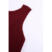 Wine Red Crisscross Hollow-out Knit Tank Top