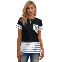 Black Striped Detail T-shirt with Patch Pocket