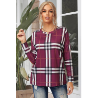 Plaid Pocketed Long Sleeve Top with Suede Elbow Patch