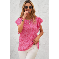 Pink Floral Ruffle Short Sleeve Tee