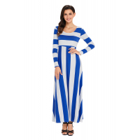 Blue Bold Stripe Long Sleeve Maxi Dress