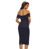 Navy Blue Off-the-shoulder Midi Dress