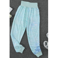 Sky Blue Tie-dye Pocket Casual Pants With Slit