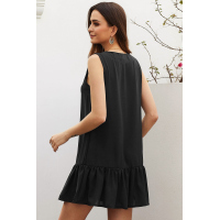 Black Pocketed Button Tank Dress