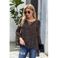 Black Lantern Sleeve Lace Up Blouse 