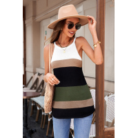 Green Color Block Knitted Tank Top