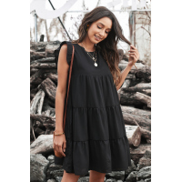 Black Pocket Tiered Ruffled Mini Dress