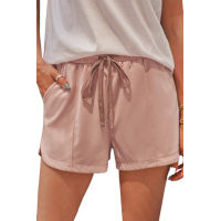 Dusty Pink Drawstring Elastic Waist Casual Shorts with Pockets