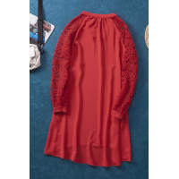 Red Lace Long Sleeves Shift Above Knee Dress