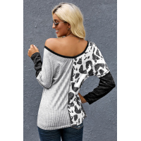 Gray Spot Print Color Block Blouse