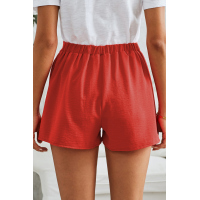 Red Plain Drawstring Waist Fashion Shorts