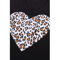 Heart-shape Leopard Print V Neck T-shirt Dress