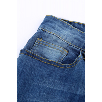 Dark Blue Mid Rise Button Front Flare Denim 