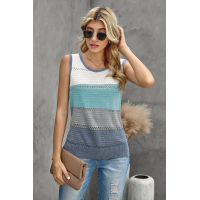 Sky Blue Color Block Knitted Tank Top