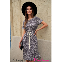 Leopard Short Sleeve Pocketed Drawstring Casual Dress