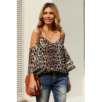 Leopard Cold Shoulder Blouse