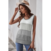 Gray Color Block Knitted Tank Top