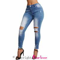 Faded Mid High Rise Jeans with Holes