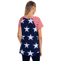 Striped Short Sleeves Red Navy American Flag T-shirt