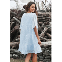 Sky Blue V Neck Tiered Babydoll Lace Dress