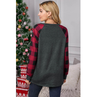 Red Plaid Christmas Print Long Sleeve Top