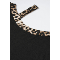 Dew Shoulder Leopard Stitching Long-sleeved Blouse