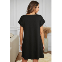 Black V Neck Cuffed T-shirt Dress