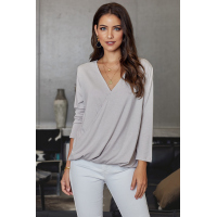 Light Gray Wrap Hi-lo Hem Blouse