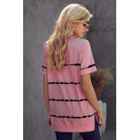 Pink Tie-dye Stripe Casual T-Shirt