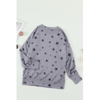 Gray Round Neck Star Print Long Sleeve Top