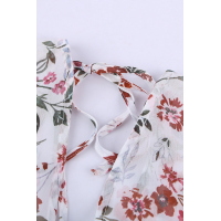 Multi-color Wrap V Neck Lantern Sleeve Floral Print Drape Blouse