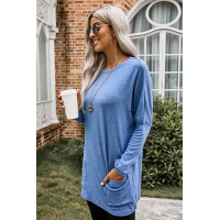 Sky Blue Longline Pocketed Top