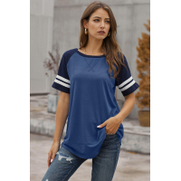 Blue Color Block Contrast Short Sleeve T-shirt