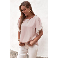 Pink Satin Lace Flutter Sleeve Top