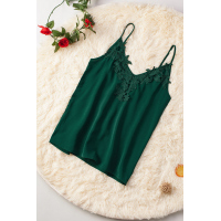 Green Lace Cami Tank Top with Adjustable Spaghetti Straps