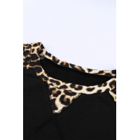 Black Leopard Stitching Long Sleeve Top