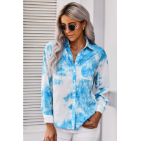 Blue Whirlwind Tie Dye Button Shirt with Pocket