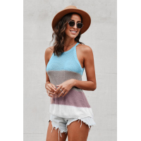 Sky Blue Color Block Striped Knit Tank Top