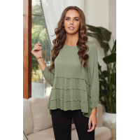 Green High-low Hem Ruffle 3/4 Sleeve Top