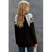 Black Long Sleeve Top With Leopard Snakeskin Print