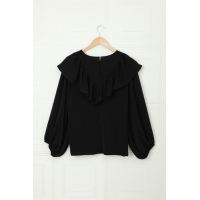 Black Ruffle Lantern Long Sleeve Top